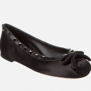 Valentino Rockstud Satin & Leather Ballerina Flat Women's SZ 38. MSRP $1029